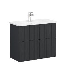 Vitra Root Groove 69251 Lavabo Dolabı, Çift Çekmeceli, Dar, 80 Cm, Mat Grafit, Köşeli Lavabolu